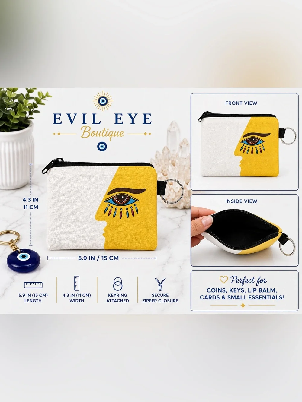 🧿🌟Yellow Face Print Coin Purse with Keyring